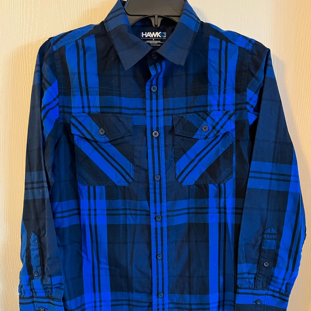 Tony Hawk Plaid Long Sleeve Boys Shirt Sz L